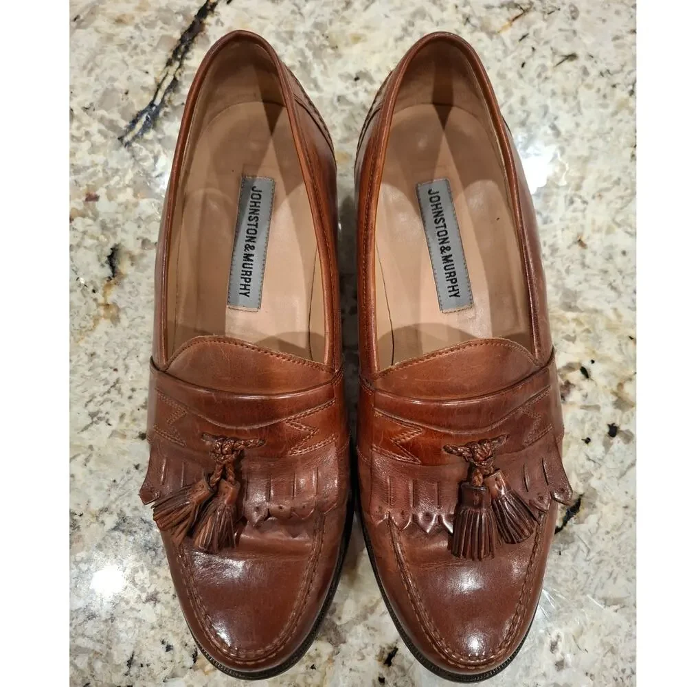 Johnston & Murphy Mens Loafers Tassels Leather Brown Sz 9